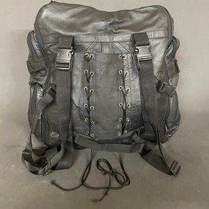 Heavy Duty Black Leather Motorcycle Backpack EUC